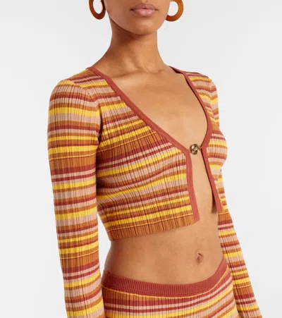 Bananhot Ann Ribbed-knit Striped Cropped Cardigan In Multi