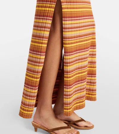 Bananhot Rey Cutout Ribbed-knit Striped Maxi Dress In Brown