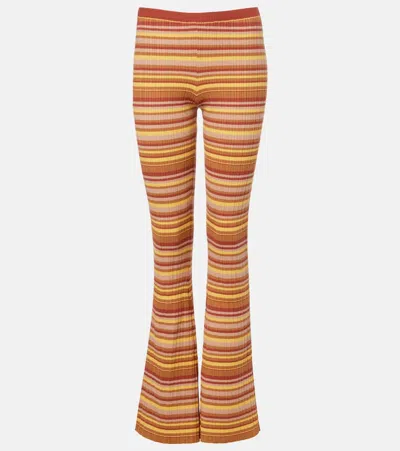 Bananhot Ann Ribbed-knit Striped Flared Pants In Brown