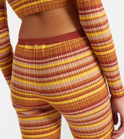 Bananhot Ann Ribbed-knit Striped Flared Pants In Brown