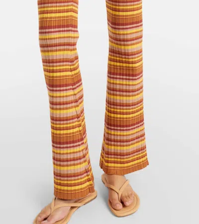 Bananhot Ann Ribbed-knit Striped Flared Pants In Brown