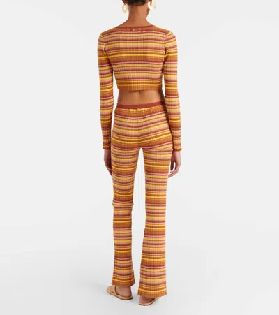 Bananhot Ann Ribbed-knit Striped Flared Pants In Brown