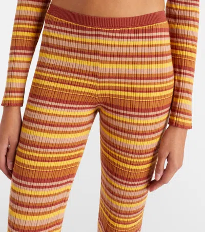 Bananhot Ann Ribbed-knit Striped Flared Pants In Brown