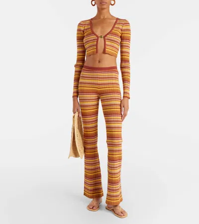 Bananhot Ann Ribbed-knit Striped Flared Pants In Brown
