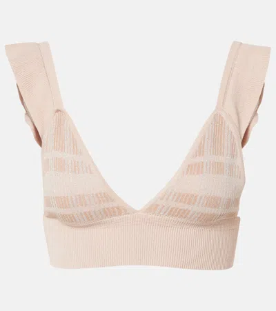 Bananhot Petra Checked Ribbed-knit Bra Top In Pink