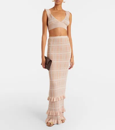 Bananhot Petra Checked Ribbed-knit Bra Top In Pink