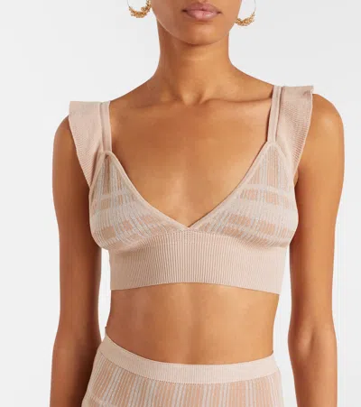 Bananhot Petra Checked Ribbed-knit Bra Top In Pink