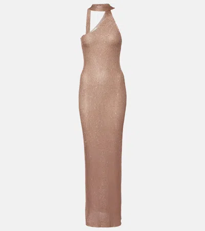 Bananhot Aretha Sequined One-shoulder Maxi Dress In Brown