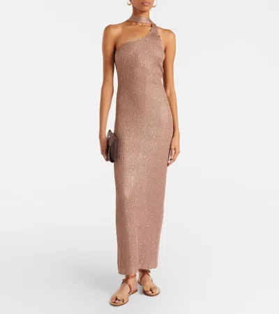 Bananhot Aretha Sequined One-shoulder Maxi Dress In Brown