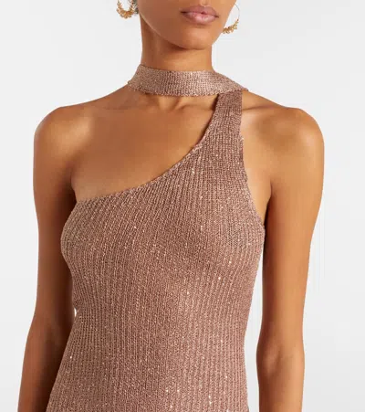 Bananhot Aretha Sequined One-shoulder Maxi Dress In Brown