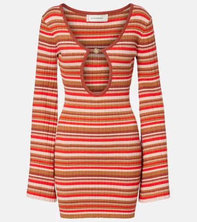 Bananhot Rey Cutout Ribbed-knit Striped Minidress In Multi