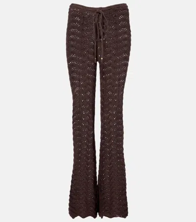 Bananhot Kim Open-knit Cotton-blend Flared Pants In Brown