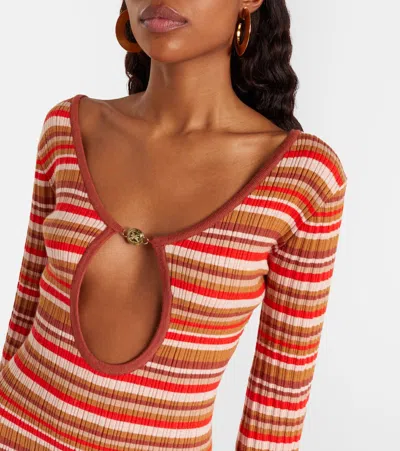 Bananhot Rey Cutout Ribbed-knit Striped Minidress In Multi
