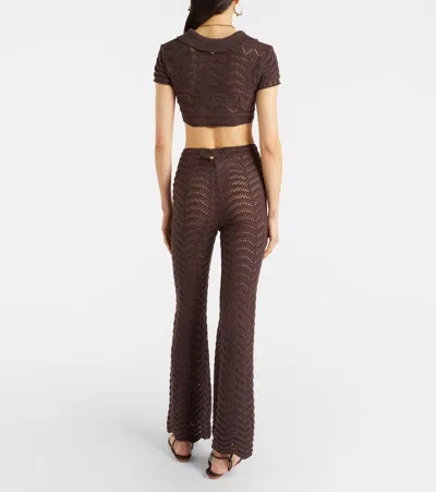 Bananhot Kim Open-knit Cotton-blend Flared Pants In Brown