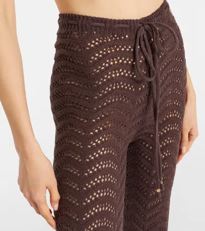 Bananhot Kim Open-knit Cotton-blend Flared Pants In Brown