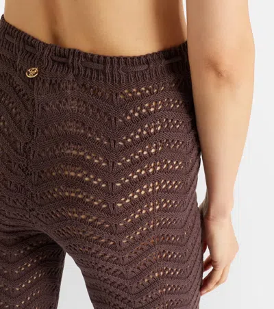 Bananhot Kim Open-knit Cotton-blend Flared Pants In Brown