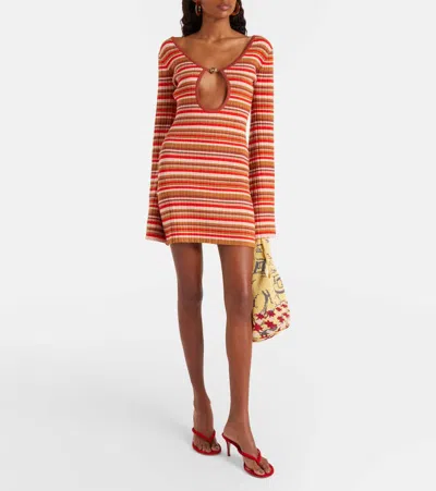 Bananhot Rey Cutout Ribbed-knit Striped Minidress In Multi