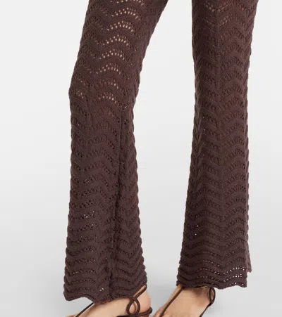 Bananhot Kim Open-knit Cotton-blend Flared Pants In Brown