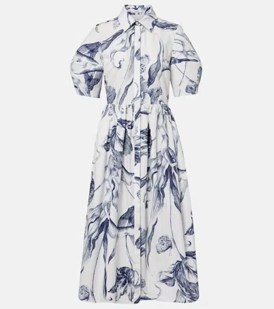 Erdem Floral-print Short-sleeve Midi Shirt Dress In White