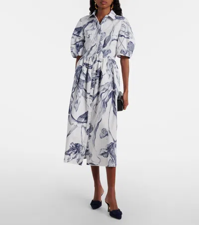 Erdem Floral-print Short-sleeve Midi Shirt Dress In White