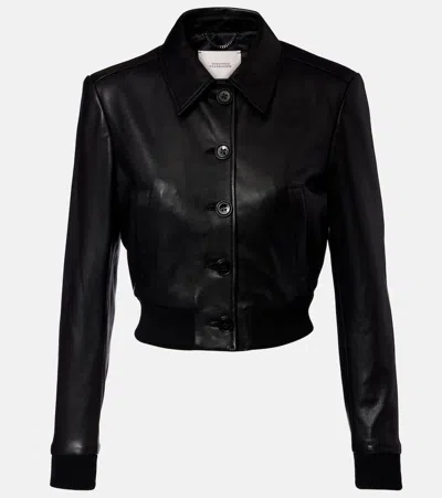 Dorothee Schumacher Sleek Statement Cropped Leather Blouson Jacket In Black