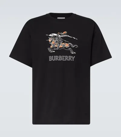 Burberry Equestrian Knight Cotton T-shirt In Black