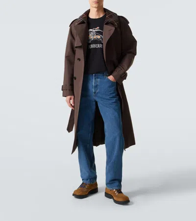 Burberry Equestrian Knight Cotton T-shirt In Black