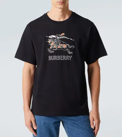 Burberry Equestrian Knight Cotton T-shirt In Black