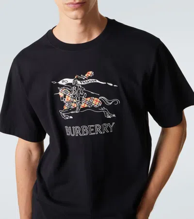 Burberry Equestrian Knight Cotton T-shirt In Black