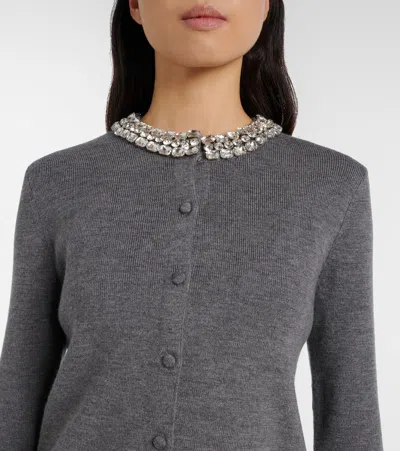 Veronica Beard Womens Dark Heather Grey Daro Crystal-embellished Wool Cardigan In Gray