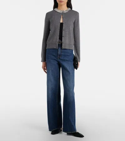 Veronica Beard Womens Dark Heather Grey Daro Crystal-embellished Wool Cardigan In Gray