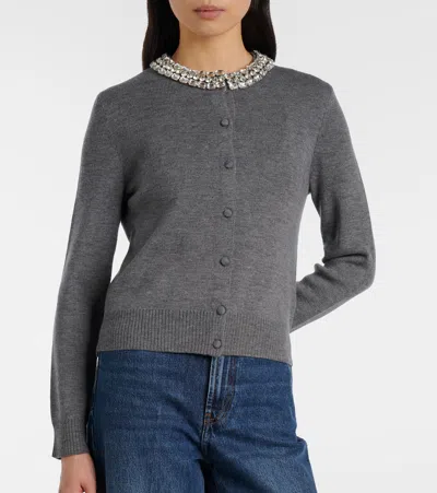 Veronica Beard Womens Dark Heather Grey Daro Crystal-embellished Wool Cardigan In Gray