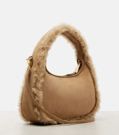 Miu Miu Wander Shearling-lined Suede Shoulder Bag In Brown