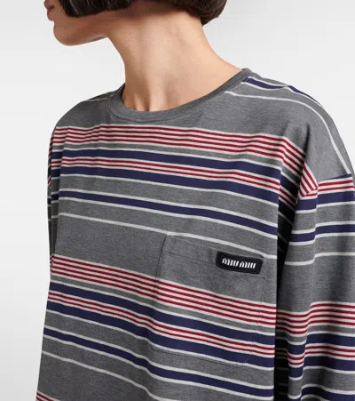 Miu Miu Striped Oversized Cotton Jersey T-shirt In Multi
