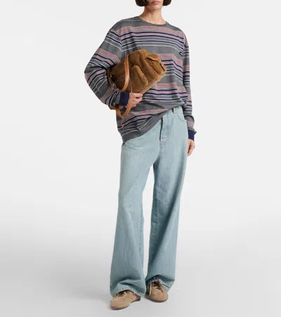 Miu Miu Striped Oversized Cotton Jersey T-shirt In Multi