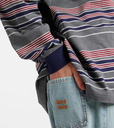 Miu Miu Striped Oversized Cotton Jersey T-shirt In Multi