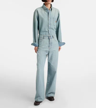 Miu Miu Chambray Wide-leg Jeans In Blue