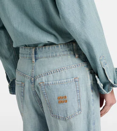 Miu Miu Chambray Wide-leg Jeans In Blue
