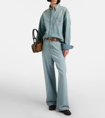 Miu Miu Chambray Wide-leg Jeans In Blue
