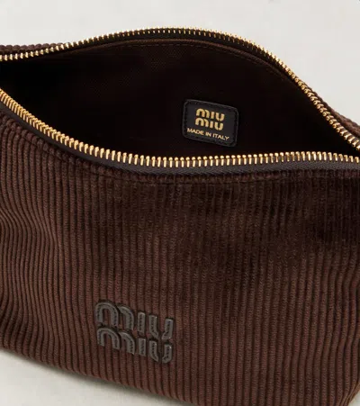 Miu Miu Corduroy Shoulder Bag In Brown