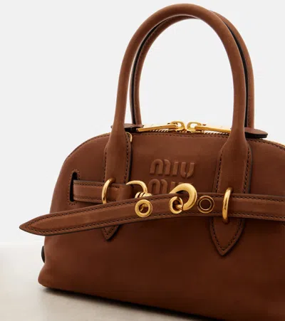 Miu Miu Adventure Leather Tote Bag In Brown