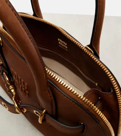 Miu Miu Adventure Leather Tote Bag In Brown
