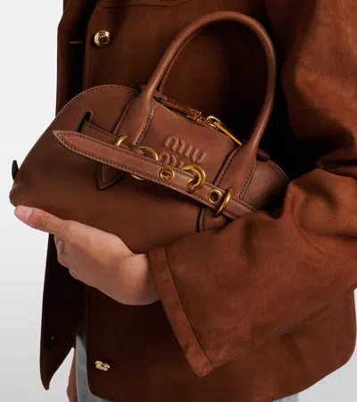 Miu Miu Adventure Leather Tote Bag In Brown