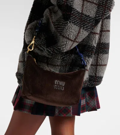 Miu Miu Corduroy Shoulder Bag In Brown