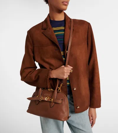 Miu Miu Adventure Leather Tote Bag In Brown