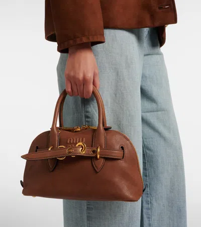 Miu Miu Adventure Leather Tote Bag In Brown