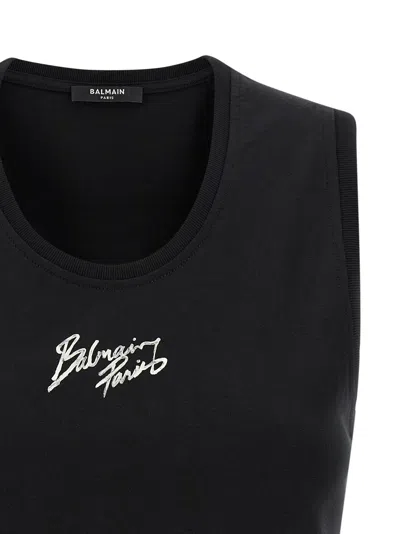 Balmain Paris Logo Sleeveless Round Neck Top In Black
