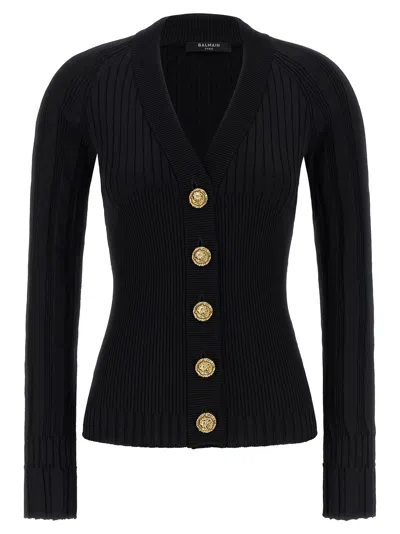 Balmain Button Cardigan Sweaters And Cardigans Black In Black