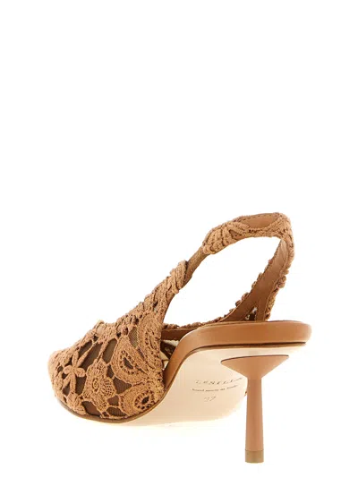 Le Silla Chantilly Slingback Pumps Lace Floral Kitten In Brown
