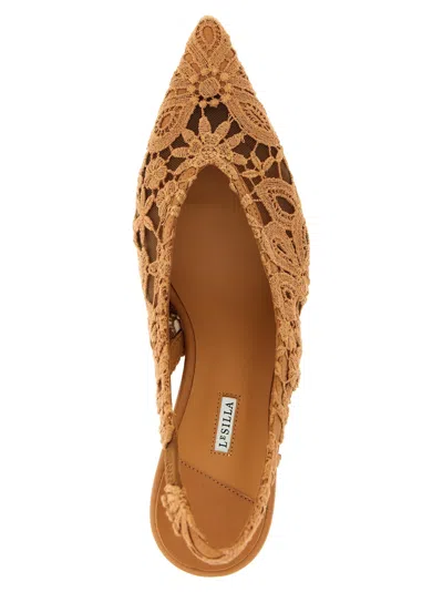 Le Silla Chantilly Slingback Pumps Lace Floral Kitten In Brown